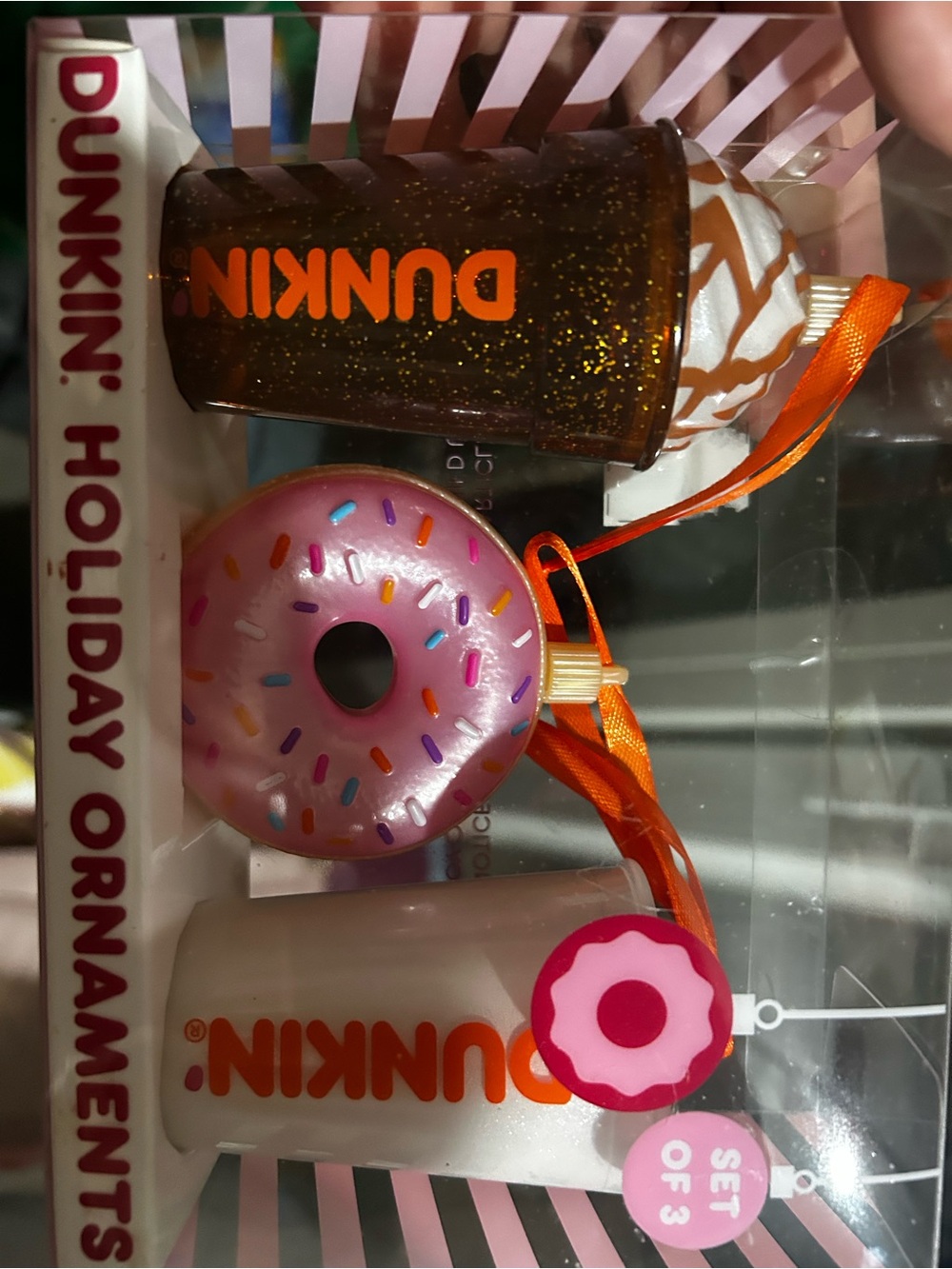 Holiday Ornament Set - Pink Donut & Coffee Cup (Set of 3) plus elf